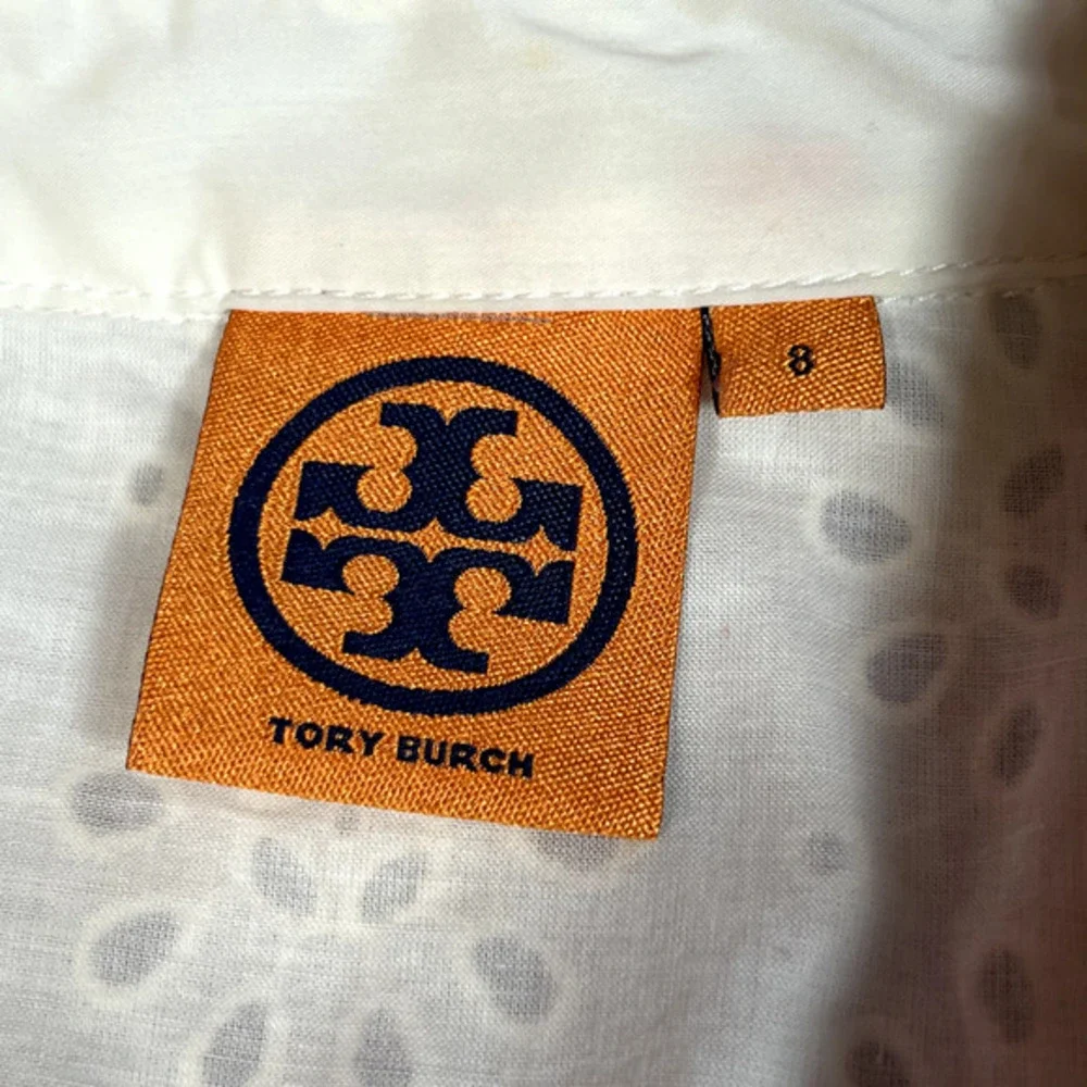 Tory Burch Blouse Womens Size 8 Off White Cream Top Eyelet Button Down Cuff Link